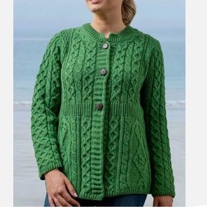 Kilronan Knitwear Irish  Merino Wool cardigan sweater 3/4 sleeves size Large